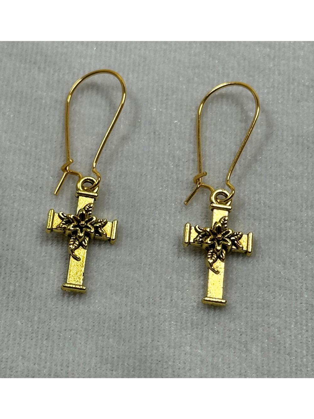 Gold Tone Cross Dangle Earrings Christian Faith Jewelry 1 Inch E272
